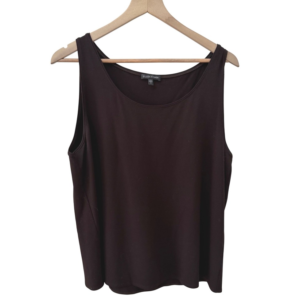 Eileen Fisher Tank Top XL Dark Brown Rayon Lycra Stretch Scoop Neck Sleeveless